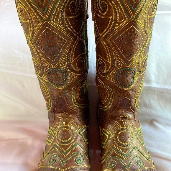 Old Gringo Women’s Brown Leather Stitched Cowboy Boots Size 8B